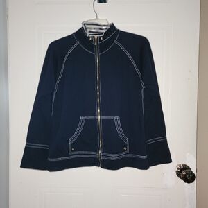 Anne Klein Sport Dark Blue Bomber Jacket with White Accents